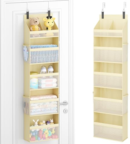 Lifewit Rangement Porte à Suspendre avec 5 Étagères et 4 Poches Latérales, Étagères Suspendues Porte, Organisateur Suspendu pour Chambre, Salle de Bain, Jouets, Vetements, Beige