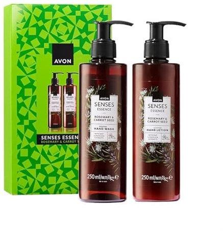 Avon Senses Essence Rosemary & Carrot Seed Hand Wash and Hand Lotion Gift Set, 250ml Each, Boxed & Sealed