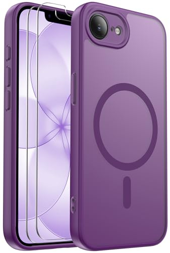 Ezanmull for iPhone 17e/16e Case Magnetic Shockproof, Full Camera Protection, Fit for MagSafe, with Screen Protector X2, Translucent Anti-Fingerprint Case for iPhone 17e/16e (Purple)