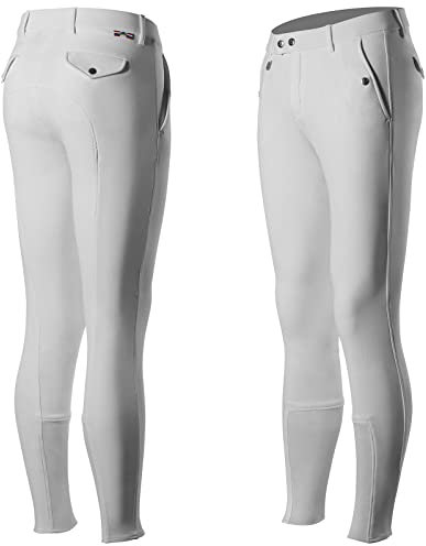 HORZE Grand Prix Silikon Vollbesatzhose für Herren, klassisches Design, atmungsaktiv, Keine Frontfalten, mittlere Bundhöhe, Weiß, 52