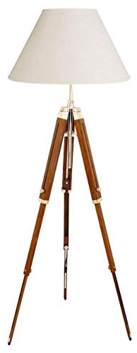 UK Gift Lámpara de pie con trípode de diseño clásico, estilo retro, de madera, color plateado