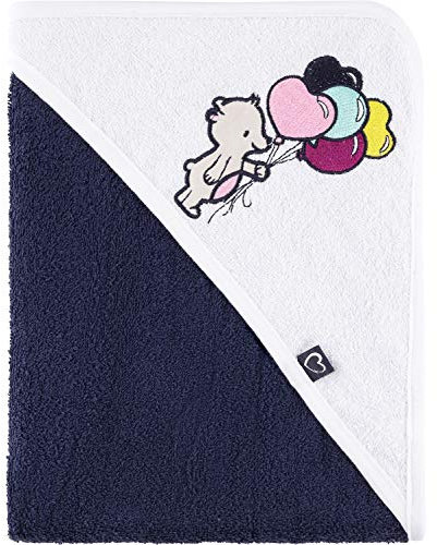 Be Mammy Asciugamano con Cappuccio 100% Cotone Neonato e Bimbo Oeko-Tex Standard 100 100cm x 100cm BE20-240-BBL (Blu Scuro - Orso)
