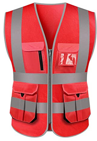 GOGO Sicherheitsweste Warnweste Hohe Sichtbarkeit Reflektierendes Weste Multi Taschen mit Reflexstreifen und Paspelierung