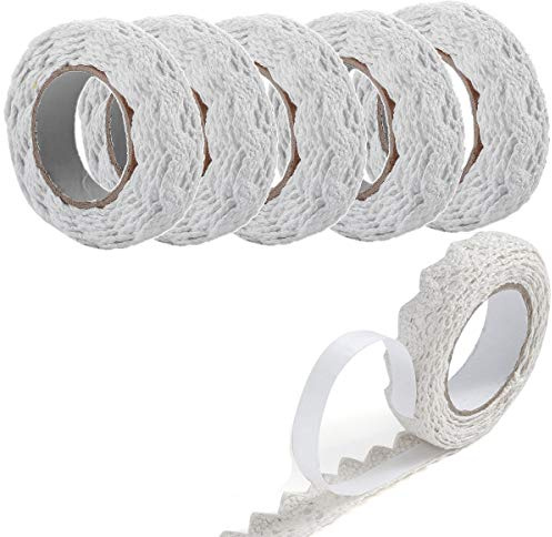 Haosell 6 Rollen Spitzenband Vintage Weiß Deko Spitze Selbstklebend WeißDekoband Spitzenband Bordüre Dekoband WeißSelbstklebend Spitzenborte Weiß Stoffband Bänder für Basteln Hochzeit Verzierung
