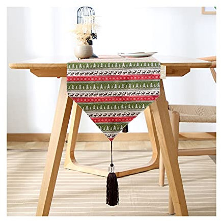 Banemi Deko Tischläufer Klein, Tischdecke Outdoor Grün Weihnachtsbäume Hirsch Baumwolle 33X160cm Dekostoff Hochzeit
