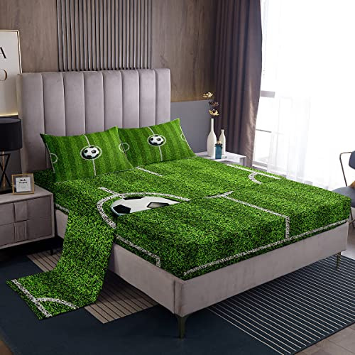 Set di lenzuola da calcio Set di biancheria da letto per ragazzi e uomini campo da calcio verde traspirante set di lenzuola con tasche profonde lenzuolo con angoli per letto matrimoniale