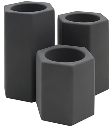 Dekovita 3er Set Teelichthalter Ø6x6/8,5/10cm - Kerzenhalter in Beton-Optik - Stein Kerzenständer für Teelichter Tischdeko