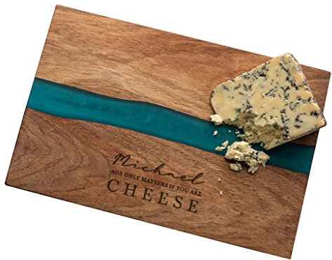 Personalised Resin Serving Board - Unique 50th 60th Birthday Gifts for Men Women - Engraved Wooden Cheese Board