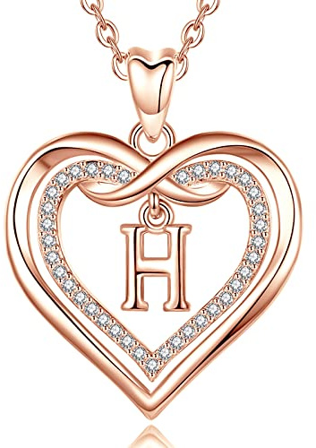 AEONSLOVE Kette mit Buchstaben Gold Namen Halskette Damen mit Buchstaben Rosegold Herz Initialen Anhänger mit Zirkonia Alphabet Charm Kupfer Schmuck für Frauen Mädchen