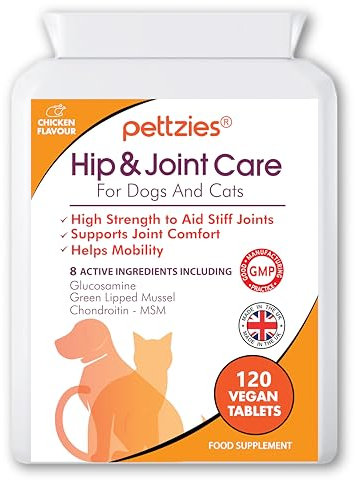 PETTZIES Hip and Joint Supplements for Dogs and Cats Health 120 Tablets - Arthritis Aid, Joint Care, Pain Relief Support for Senior, Young Pets - Glucosamine, Green Lipped Mussel, Chondroitin, Msm