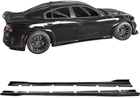 IKON MOTORSPORTS, Side Skirts Compatible with 2020-2023 Dodge Charger Widebody Sedan 4-Door, IKON Style Gloss Black PP Left Hand Right Hand Rocker Panel Extensions, 2021