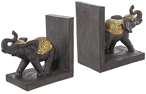 Buchstützen mit Elefanten aus Kunstharz in Braun und Gold, 36 x 10 x 15 cm
