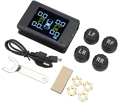 Focket Reifendrucküberwachungssystem, Drahtloses Solar-TPMS-Reifendrucküberwachungssystem mit 4 Externen Sensoren, LCD-Display, Echtzeit-Druck- und Temperaturwarnungen für Auto, Wohnmobil