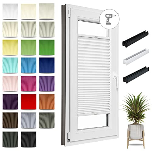 Plissee mit Bohren Nach Maß Fensterrollo Klemmfix Sonnenschutz Jalousien Rollo für Fenster & Tür Dekoratives Plissee
