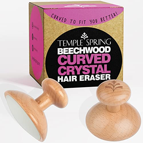 Temple Spring Gomma per capelli in cristallo curvo, pietra magica per rimuovere i peli di gambe, schiena e corpo, esfoliante e indolore, per una pelle liscia e setosa, in legno di faggio - Curva