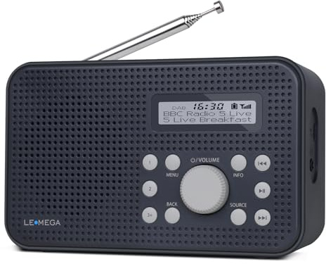 LEMEGA PR2 GO Dab/FM Radio,Rechargeable,Écran LCD,Double réveil,Gris Foncé | 60 présélections,secteur ou piles,double alarme intégrée,prise casque,écran LCD lumineux