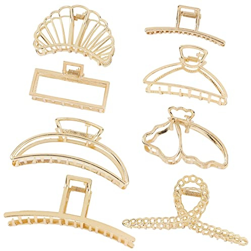 Cinaci 8 Pack Rectangle Moon Shell Butterfly Shape Medium Large Strong Hold Decorative Gold Metal Hair Claws Clips Jaws Clamps for Women Girls