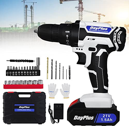 Perceuse Visseuse Sans Fil 21V, Visseuse Devisseuse Sans Fil avec 1 Batterie, 45Nm Perceuse Électrique, 25+1 Réglages de Couple, 29 Accessoires, 2 Vitesses, LED, pour la Bricolage(Blanc)