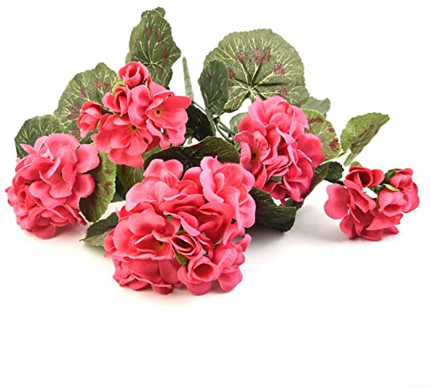Lioaeust 5 plantas artificiales de geranio rojo y rosa, plantas artificiales para exteriores, interiores, jardín, decoración del hogar, color rosa oscuro