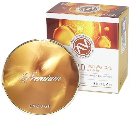 Enough Rich Gold Two Way Cake SPF50, Korean Makeup Setting Powder Foundation, Tattoo Cover Up, Sunscreen for Face, Loose Powder Makeup - Refill Including (#13 Light beige, 0.39 oz)