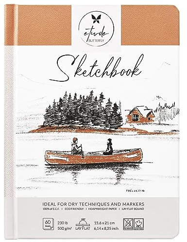 Skizzenbuch, Hardcover, 60 Seiten, dick, 500 g/m², säurefreies Papier, flach gebunden, zum Zeichnen und Skizzieren, 15,6 x 21 cm, für Kinder und Erwachsene, Anfänger und Profis, umweltfreundlich