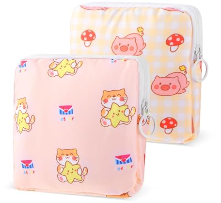 Andibro Cute Sanitary Napkin Storage Bag, 2Pcs Wiederverwendbare Periode Halter Tasche tragbare Menstruationstasse Pouch Tamponhalter Pad Pouch Menstruation erste Periode Tasche Periode Kit (A)