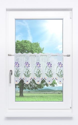 Plauener Spitze Scheibengardine Krokus mit Schneeglöckchen (Bx H) 48cm * 36cm Violett/Lila