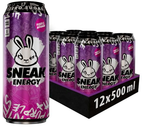SNEAK Energy Drink Cans | Purple Storm with Brainberry | No Sugar. No Junk. Just Natural Caffeine, Focus-Boosting Nootropics in a Can | 500ml x 12