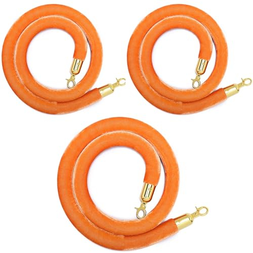 AMUFJJ absperrkordel 2PCS 3PCS 4PCS 5FT Samt Seile, Blau-Gold-Grau-Sperrseil Für Warteschlangen Mit Vergoldetem Haken, Crowd Control Sicherheitsseil Für Verkehrskontrolle (Color : Orange, Size : 3pc)