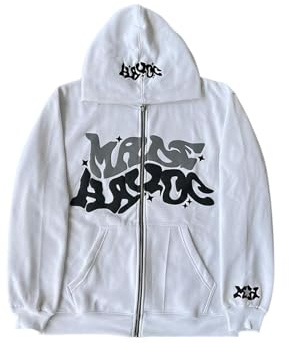 LIXQQS Felpa con Cappuccio Graffiti Y2K Trendy Uomo, Giacca Oversize con Zip per Un Look Urbano Streetwear, Sweatshirt Retro Americano, Hoodie Hip Hop
