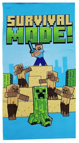 Theonoi Minecraft Survival - Toalla de baño para niños (70 x 140 cm, microfibra, regalo para niños)