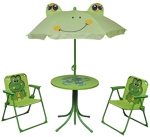 THOYTOUI 3-TLG. Garten-Bistro-Set für Kinder mit Sonnenschirm Grün, Outsunny gartenmöbel Balkon Lounge Lounge möbel Outdoor Balkonmöbel Lounge Geeignet für Balkon Garten Veranda Terrasse