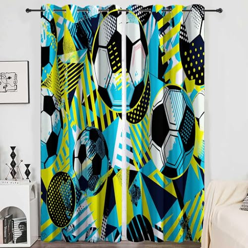 CozyRest Blickdichte Vorhänge ösen 2er Set Fußball Muster Gardine Lichtundurchlässig Fenstervorhang Wohnzimmer Schlafzimmer Sport H160 x B70cm
