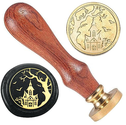 DELORIGIN Siegelstempel Mit Wachs Spukhaus 25mm Messing Wachssiegelstempel Für Halloween Einladungen Geschenkverpackungen Umschläge Weinpaket Dekoration