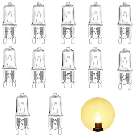 G9 LED Halogen Replacement Bulbs 40W/60W Equivalent, 12 Pack 230V Warm White Dimmable Clear Capsule Light Bulbs 600lm 2700K Warm White for Wax Burner Oven Cabinet Table Lamp Ceiling Lights (60W)