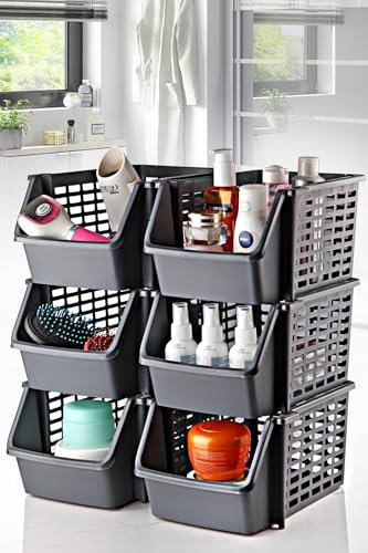 My Happy Home 6-Tier Stackable Storage Basket, Multipurpose Organizer for Kitchen, Under Sink, Table, Fridge - Easy to Assemble, Anthracite