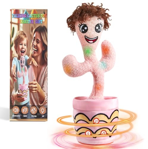 Dancing Talking Cactus Toy for Baby, Singing Cactus with 120 Pcs Songs+Recording+LED, Mimicking Recording Cactus Toys Gifts for 0-6 6-12 12-18 Months Babies 1 2 3 Year Old Boys Girls Toddlers