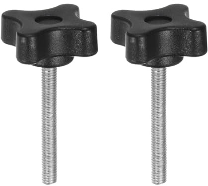 QUARKZMAN 2pz Manopole di Serraggio a Stella M5 x 40mm Filettatura Maschio Metrica 32mm 4 Punti Manopola Perno Filettato Testa Plastica Manico Serraggio Manuale Vite a Testa Zigrinata, Nero