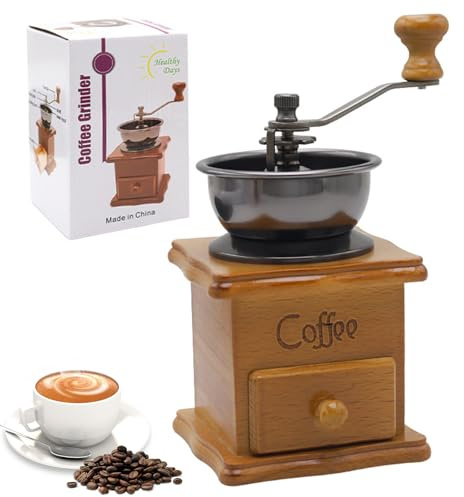 Mafagwre Moulin à Café Manuel, Moulin à Café en Bois Vintage avec Manivelle, Moulin à Grains à Rouleau avec Grosseur Réglable, Moulin à Café pour Cuisine Et Camping (A)