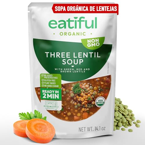 EATIFUL Soupe De Lentilles, Préparée Avec Des Légumes Biologiques, Soupe De Lentilles Aux Lentilles Vertes, Rouges Et Brunes, Sans Conservateurs Ni Sucres Ajoutés, Sans Gluten, 400g (Lot De 1)