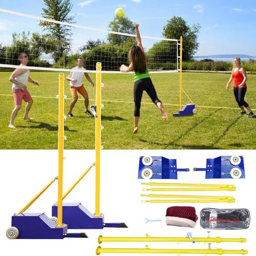 LYMGRZ Volleyball-/Badmintonnetz und -Stange für den Innenbereich, tragbares Volleyballnetz mit Ständer für den Garten, 1,5–2,1 m höhenverstellbares Volleyballnetz und Stangen für den Außenbereich