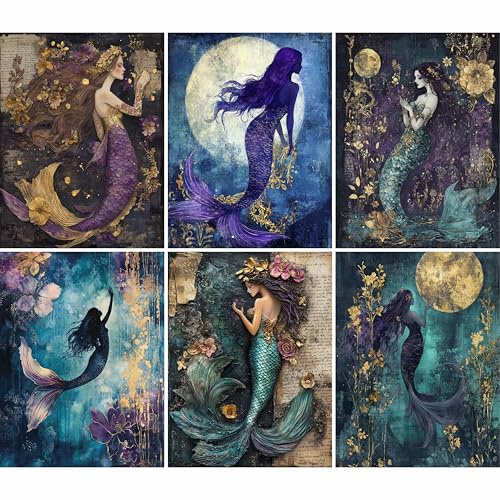 Meerjungfrauen-Reispapier, 21 x 26,5 cm (6 Blatt), Decoupage-Papier, 6 Designs für Collage, gemischte Medien, Kartenherstellung und Basteln, Decoupage von CRAFT KREATIVELY