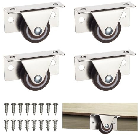 NICENEEDED 4PCS 1.25 Inch Small Low Profile Casters Wheels, Mini Side Mount Casters, Little Fixed Caster Wheels for Furniture Drawers Under Bed Storage Bins