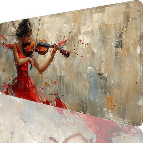 Tapis de Souris Gamer 1200 x 600 x 3 mm, Grand Tapis de Souris Rouge, Violon Mouse Pad Imperméable et Antidérapant, Multifonction Grand Sous Main Bureau pour Clavier et Souris, Decoration Maison 27-3i