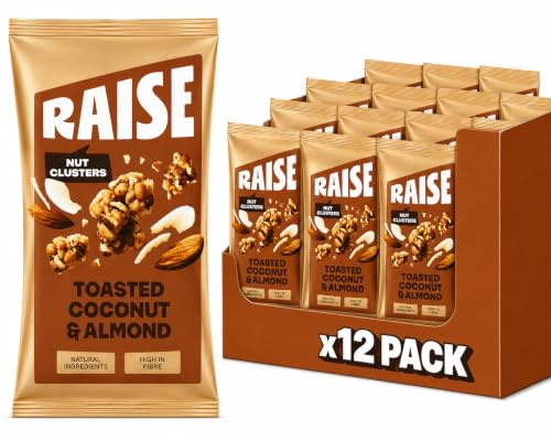 RAISE Nut & Seed Cluster Bites | High Fibre, Protein Snack | Toasted Coconut & Almond (12 x 35g) | Gluten Free, Vegan