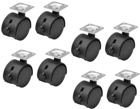 TOGEVAL 8pcs 1.5-Inch Nylon Swivel Caster Wheels Brake for Office Furniture Heavy-Duty Chair Replacement Casters for Shelving and Flower Stands