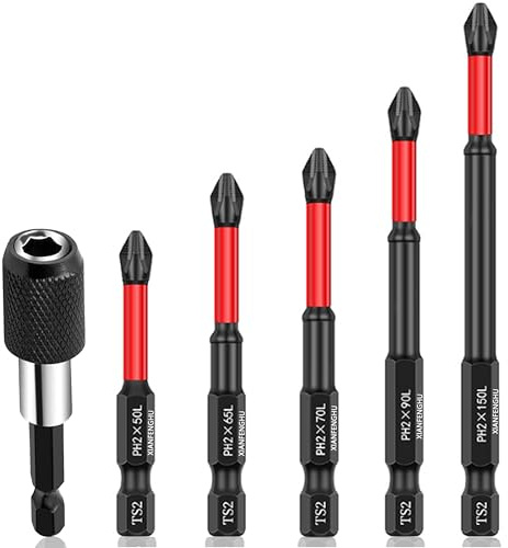 Magnetic Screwdriver Bits 2- 6 Anti-Slip PH2 Screwdriver Bit Set Phillips Drill Bits with 2-3/8 Extension Socket Drill Bit Holder 1/4 Hex Shank