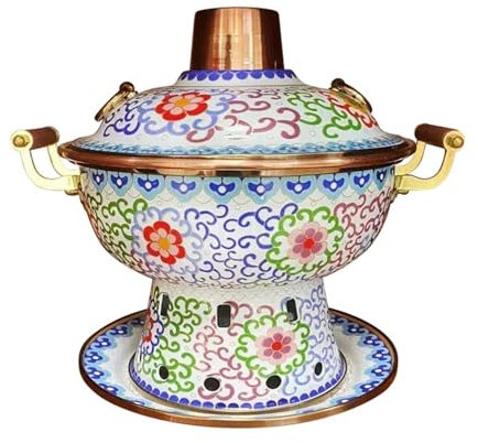Cloisonne - Plato de cobre esmaltado pequeño, olla caliente comercial, olla caliente de cobre puro (blanco)