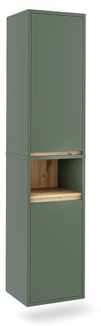 Vicco Mobile alto Viola, Verde/Artigianale, 38 x 170 cm con 2 porte, combinabile con la serie Viola per riporre oggetti in bagno