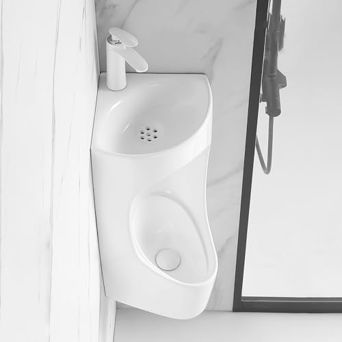 POWRZZZY Eck Keramik Urinal Keramik-Urinale für Herren Haushalts Gewerbe-Urinal für MäNner und Erwachsene mit Waschbecken und Wasserhahn für Schulen Krankenhäuser Stationen Fabrik
